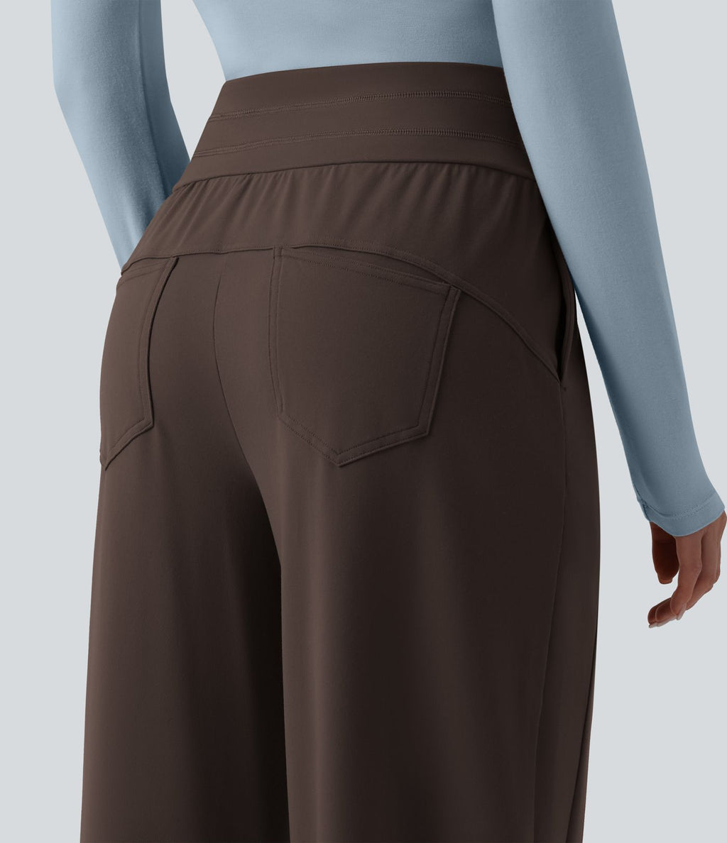 Pantalon large casual taille haute avec poches