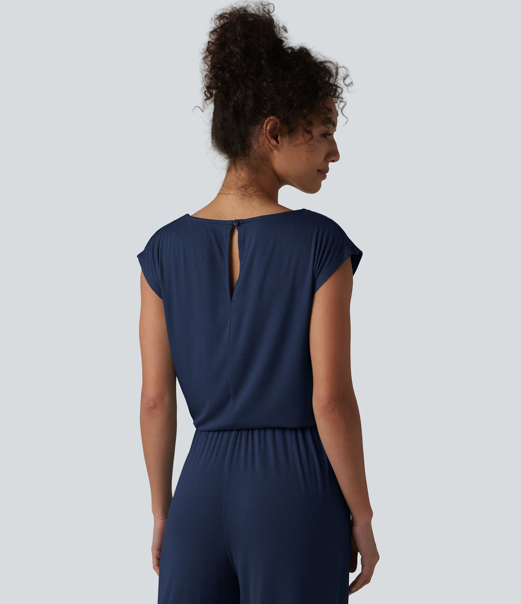 Combinaison casual sans manches col V cordon de serrage avec poches - Easy Peasy