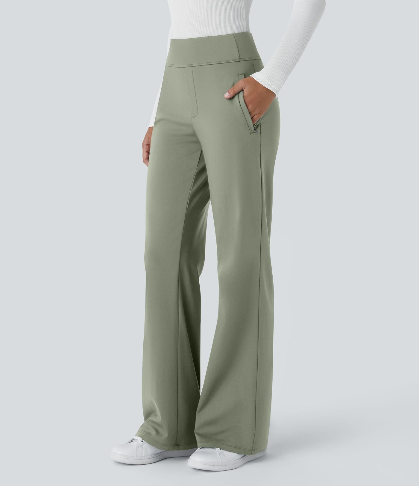 Pantalon tailleur évasé taille mi-haute Halara Flex™ DayStretch avec zip latéral et poches