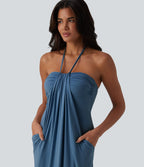 Robe longue dos nu col licou avec nœud et poches