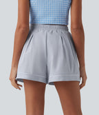 Short tailleur ample vacances froissé à plis séchage rapide taille haute avec cordon de serrage et poches