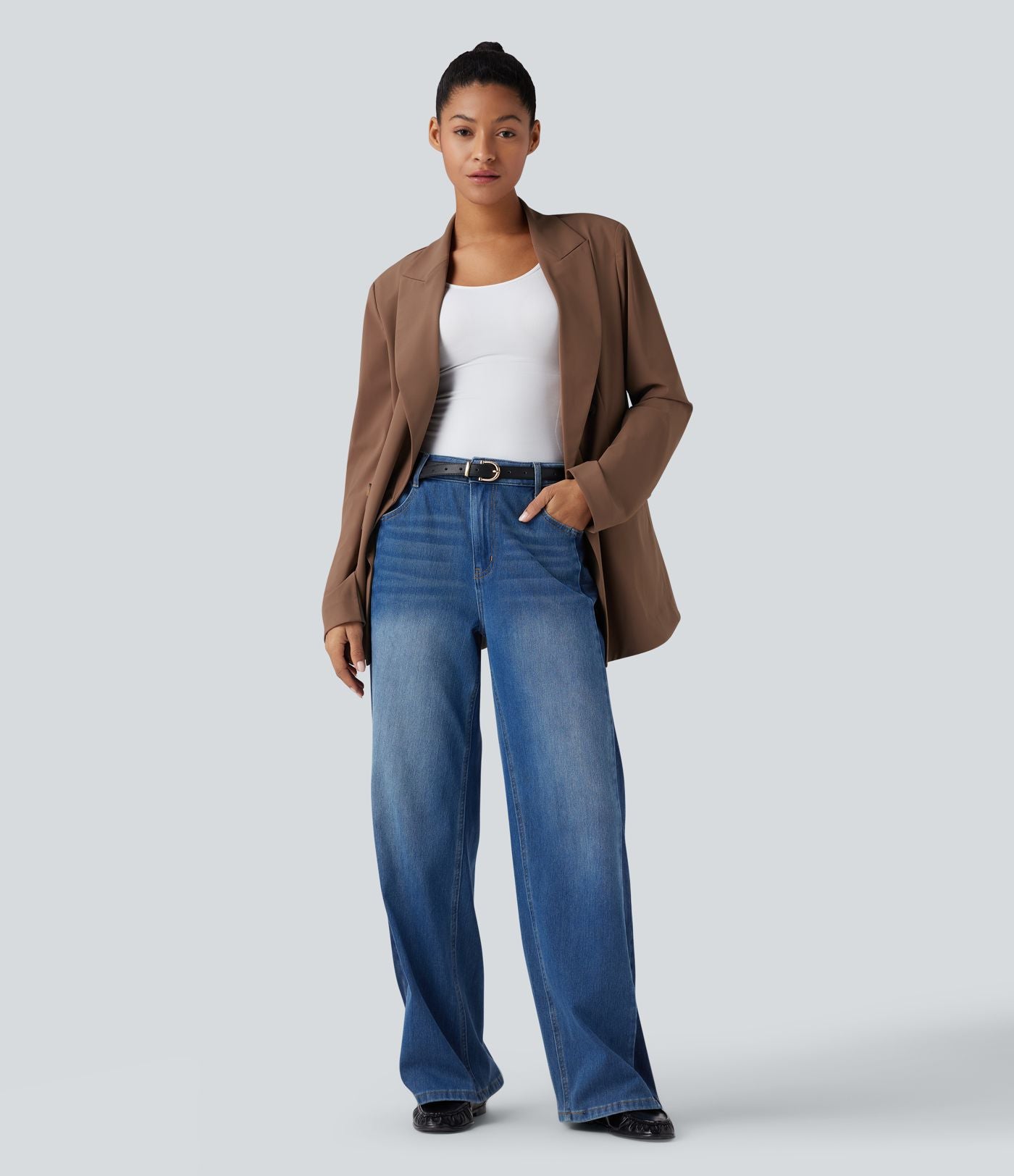 Blazer de travail anti-froissage à col cranté et manches longues avec poches