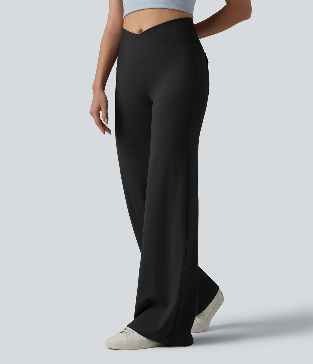 Pantalon bootcut casual DayStretch croisé taille haute ventre plat avec poches