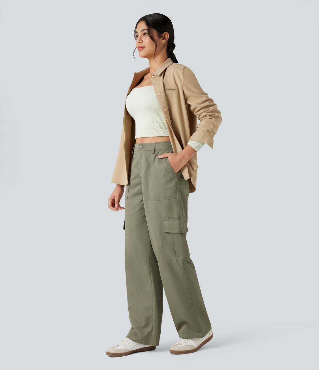 Pantalon coupe droite taille mi-haute avec poches