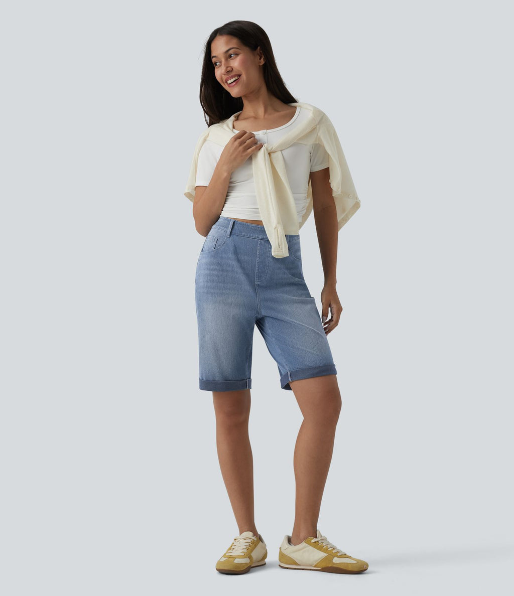 Short 7/8 tailleur Halara Flex™ denim casual ourlet roulotté taille haute avec poches