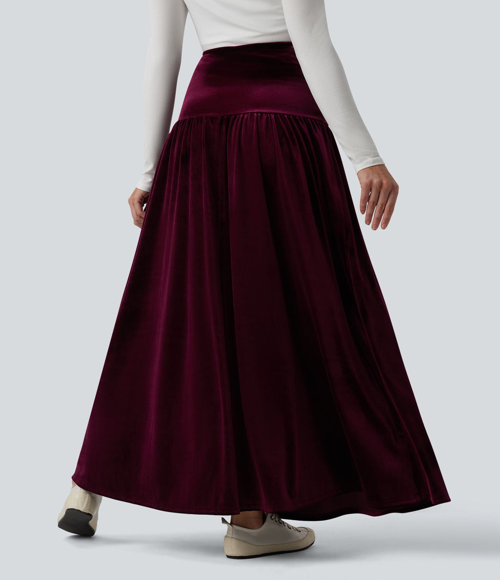 Jupe longue casual trapèze velours taille haute