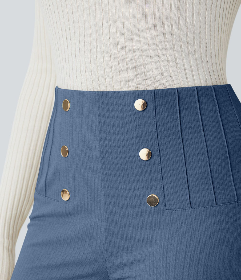 Pantalon tailleur skinny gainant taille haute à chevrons avec poches arrière zippées décoratives