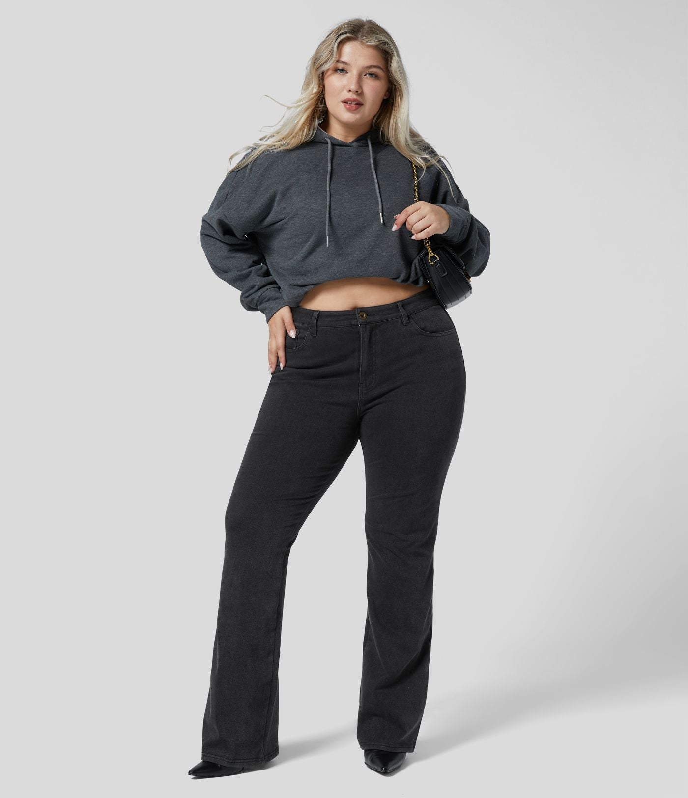 Halara Flex™ Mid Rise Button Pockets Stretchy Knit Casual Slight Flare Plus Size Jeans