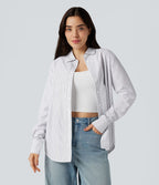 Chemise rayée col chemise ourlet arrondi manches longues coupe décontractée