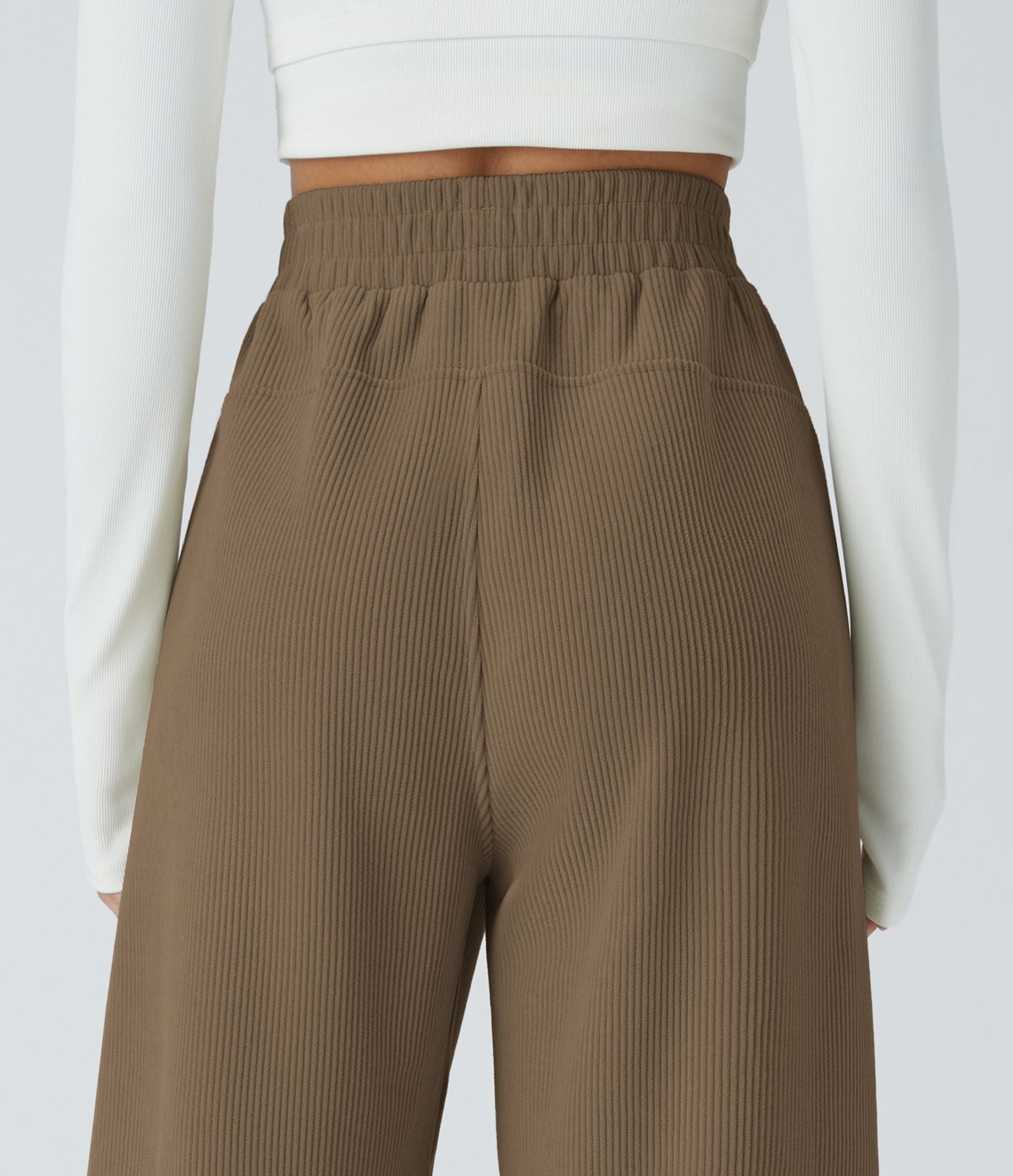 Pantalon velours côtelé de jogging décontracté à taille haute avec poches latérales