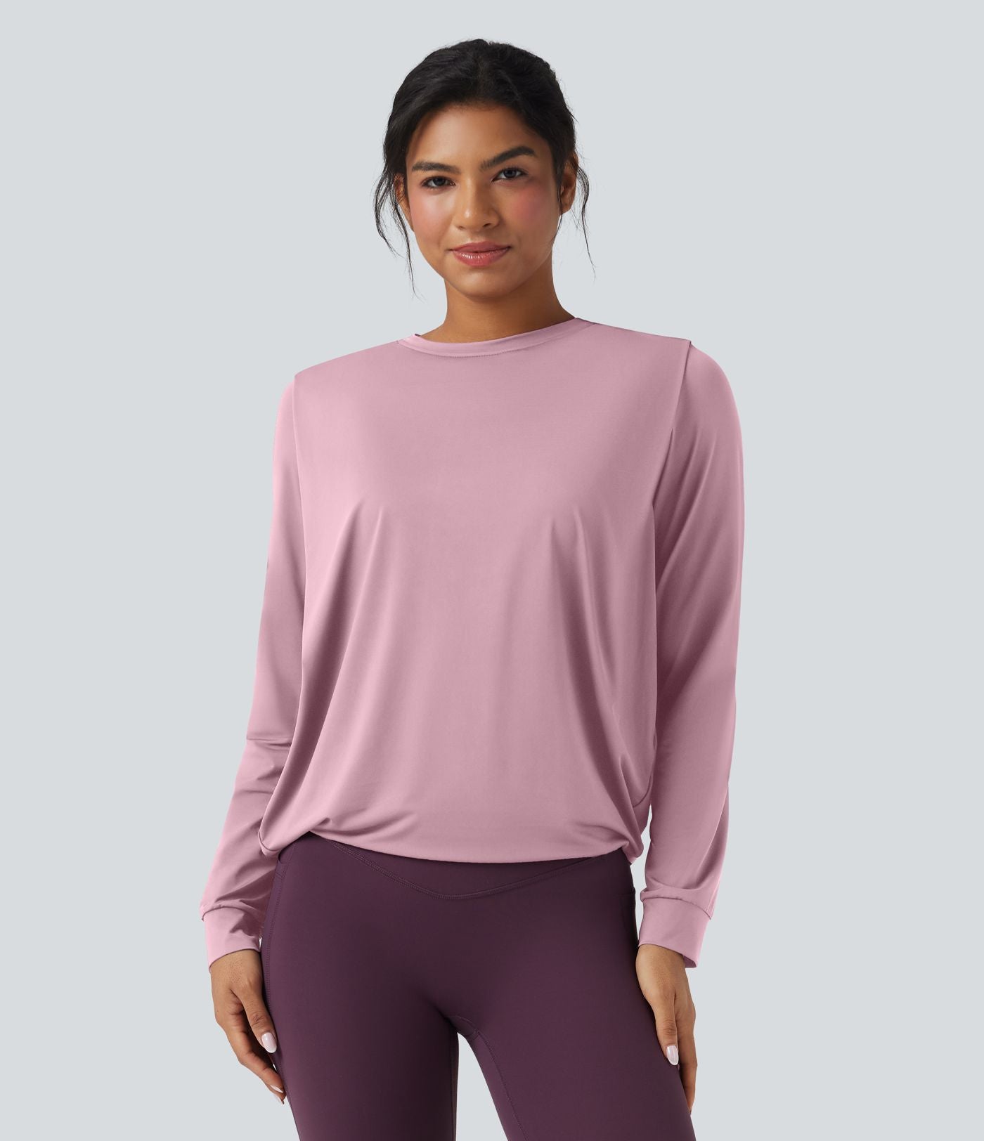 Haut de sport yoga col rond manches longues froncé - UPF50+