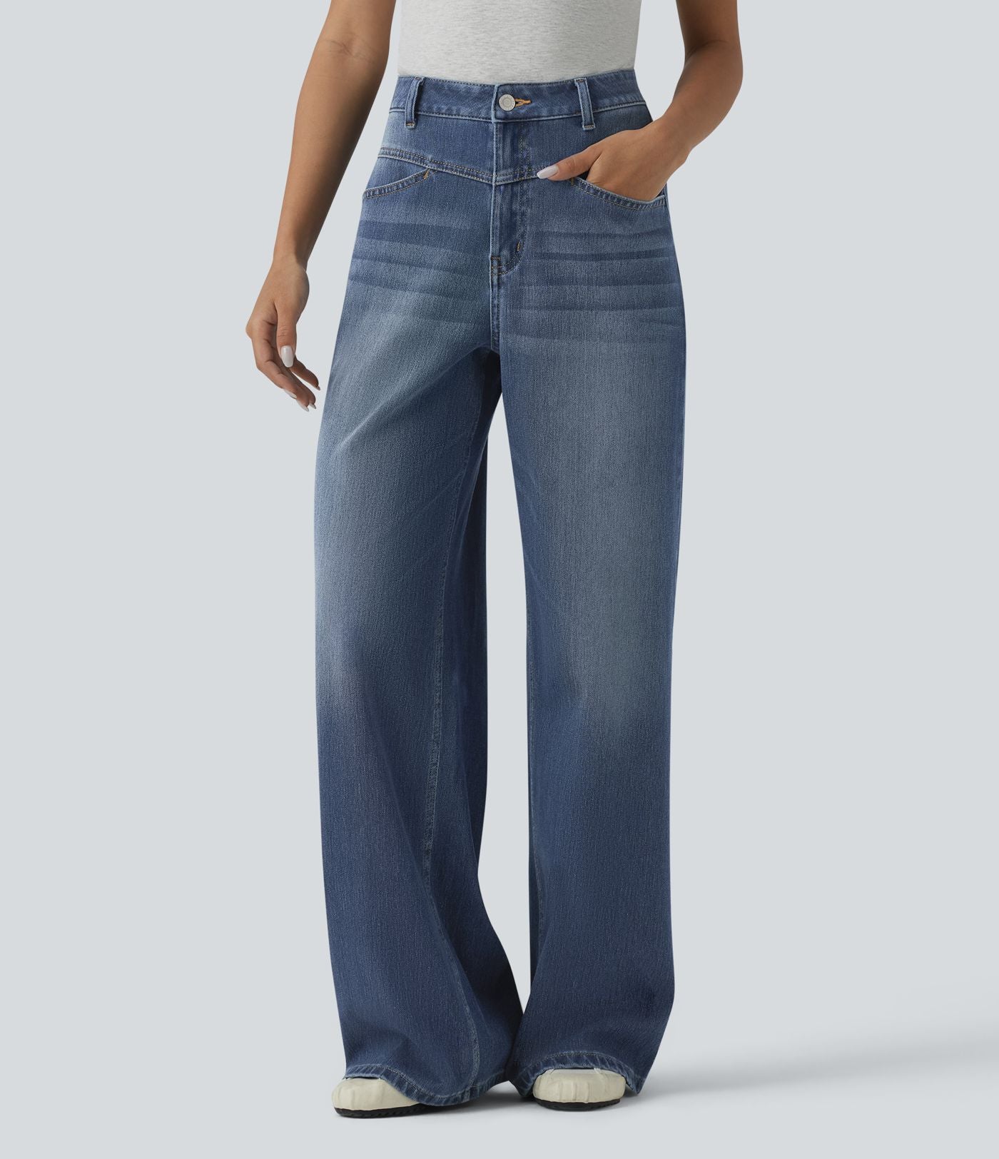 Jean Halara Flex™ délavé décontracté, taille haute coupe jambe large avec poches