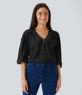 Haut décontracté oversize col V manches bouffantes 3/4