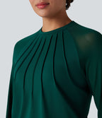 Blouse mesh contrastant col rond manches raglan longues