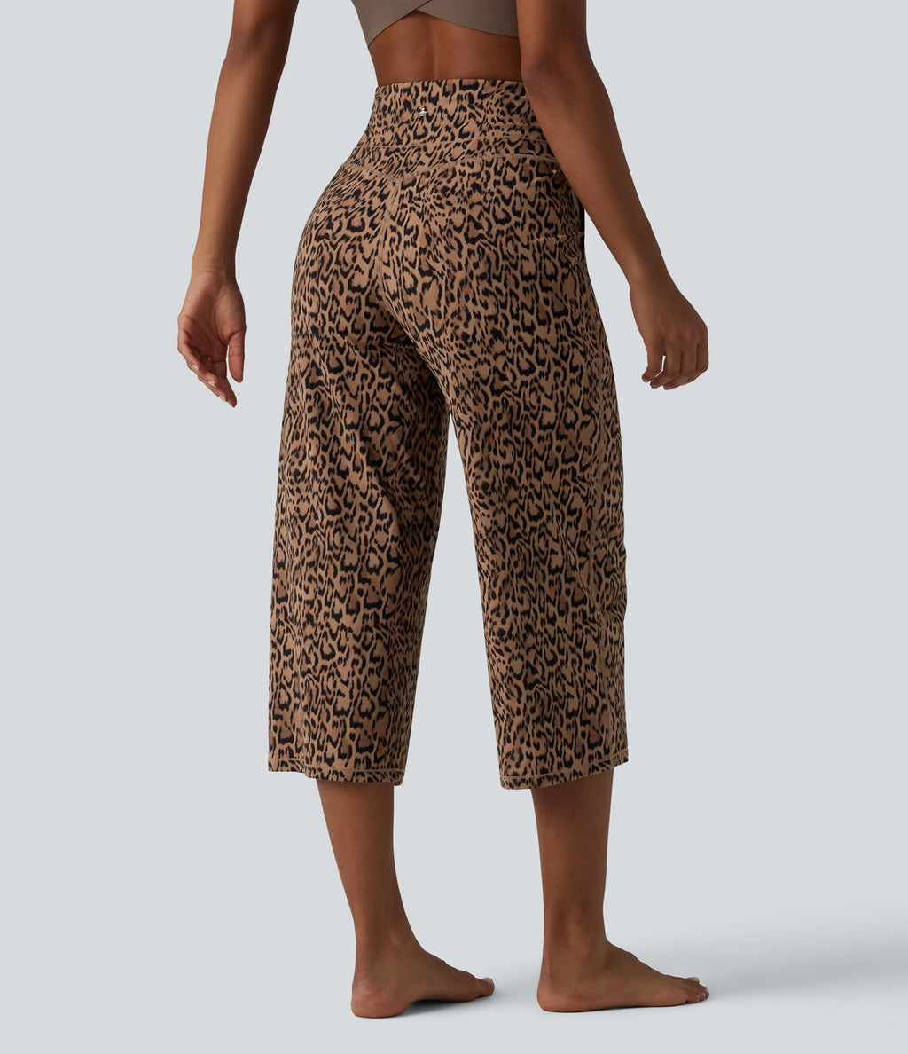 Halara UltraSculpt™ Pantalon de yoga court imprimé léopard ventre plat coupe droite taille haute avec poches