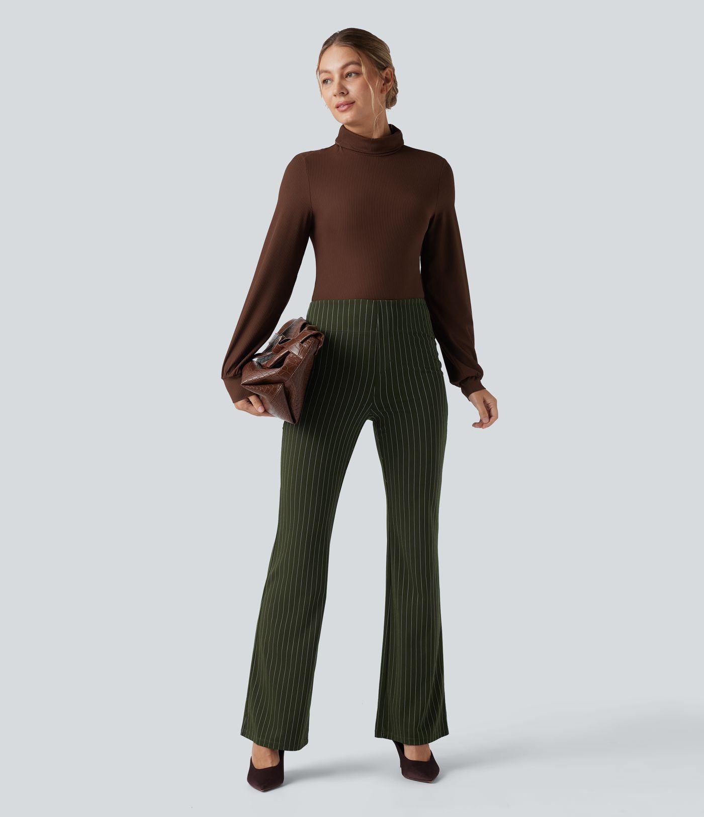 Halara Flex™ Pantalon tailleur évasé à rayures taille haute avec poches
