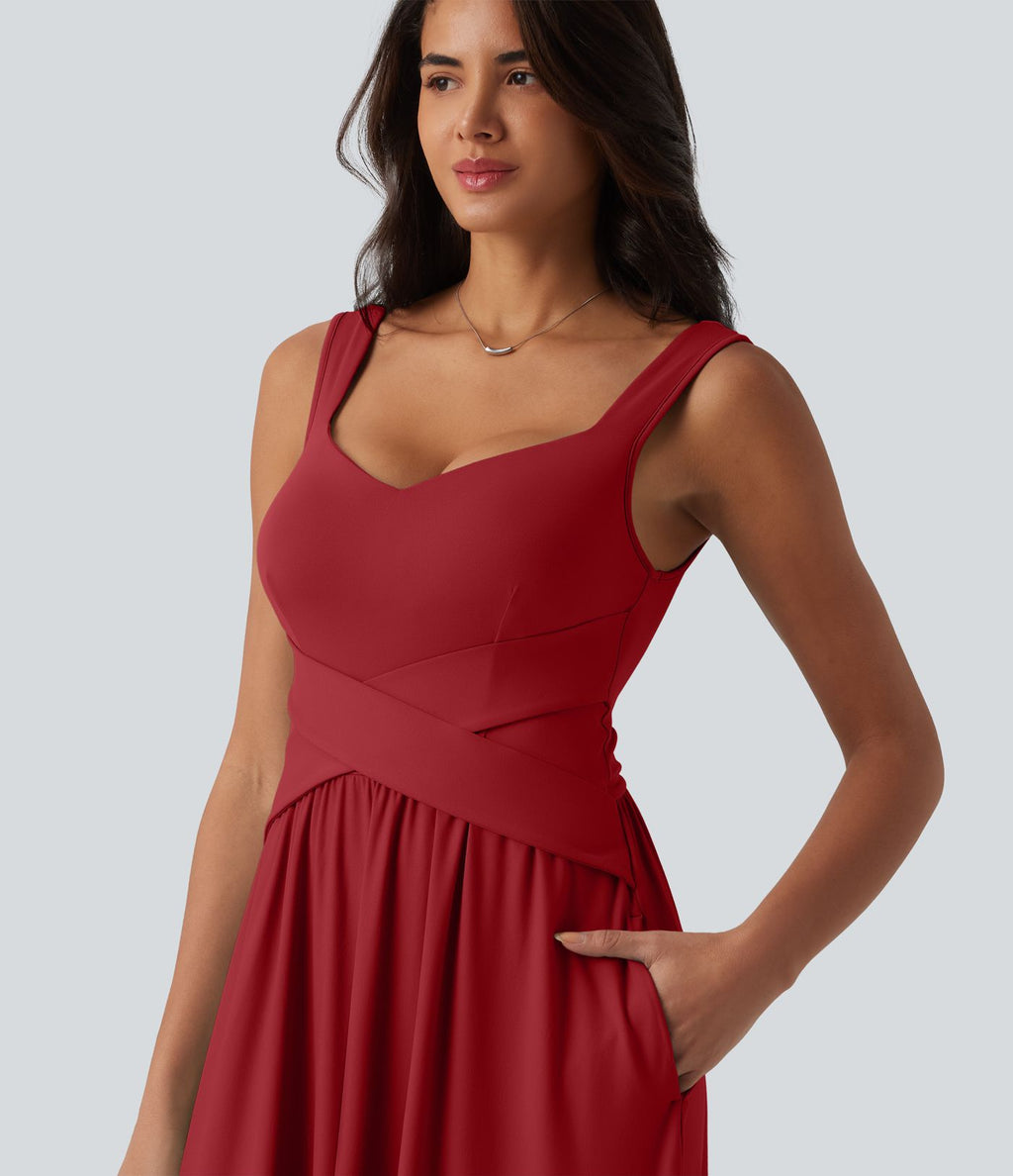 Robe longue fluide sans manches avec brassière intégrée (Bonnets E-G) et poches