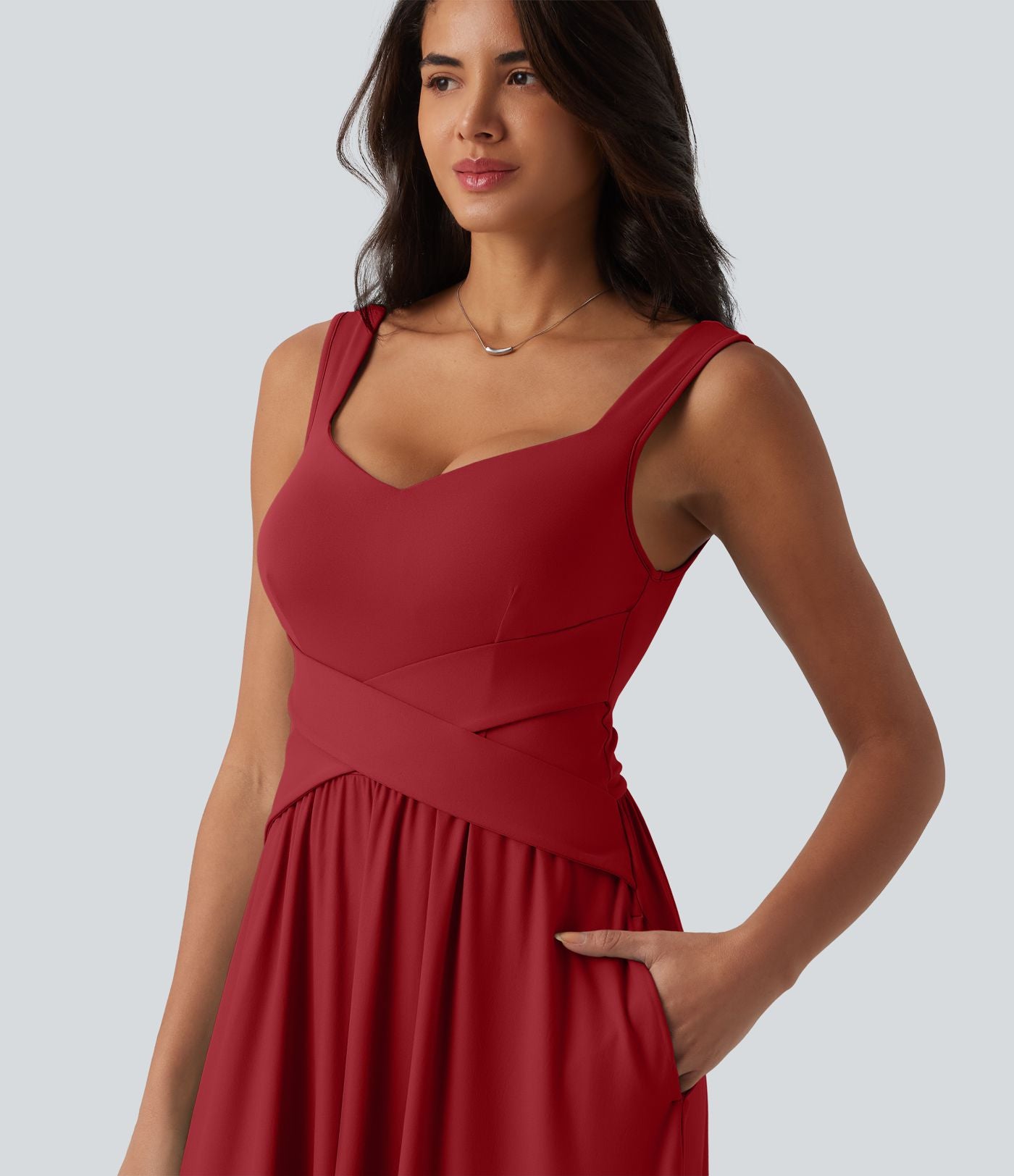 Robe longue fluide sans manches avec brassière intégrée (Bonnets E-G) et poches