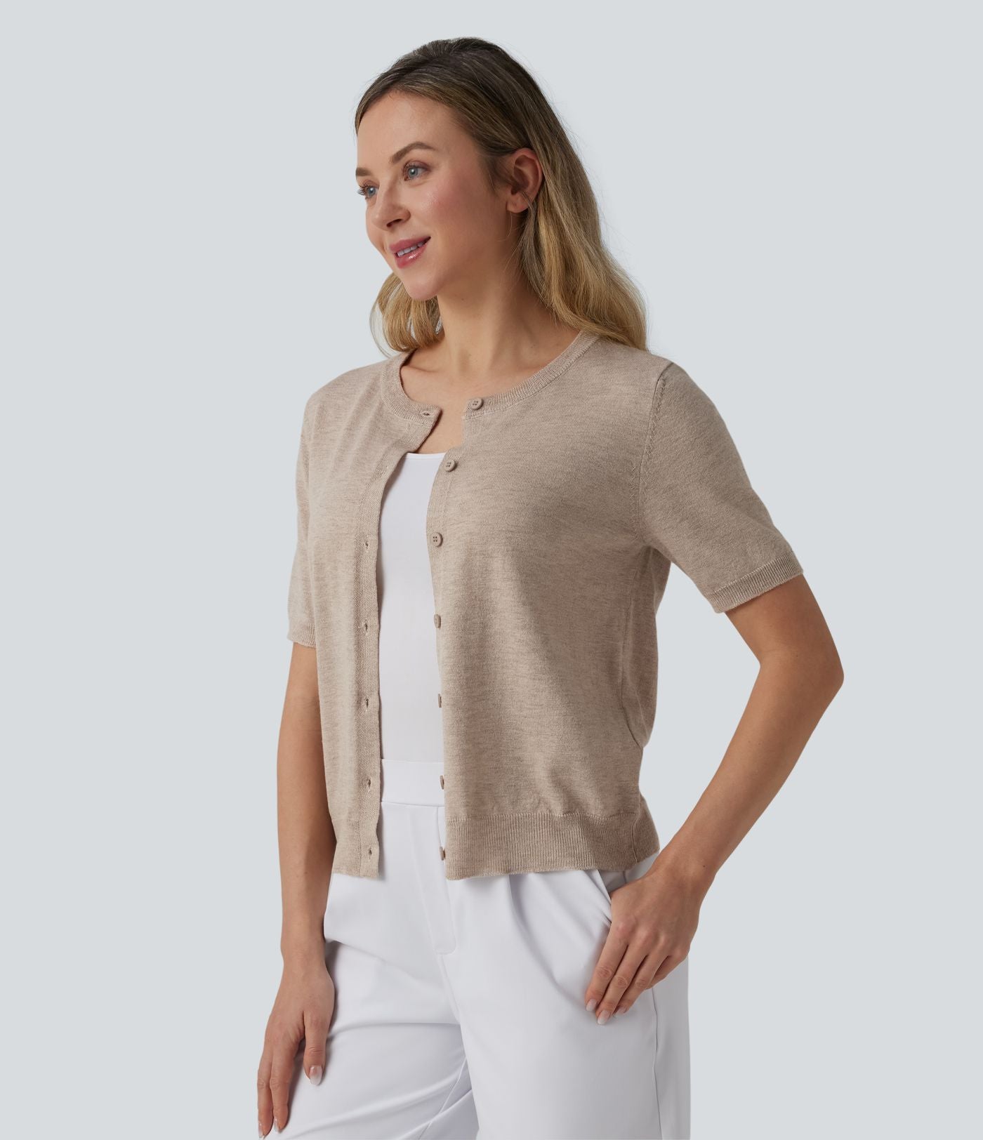 Gilet de travail col rond manches courtes mélange laine