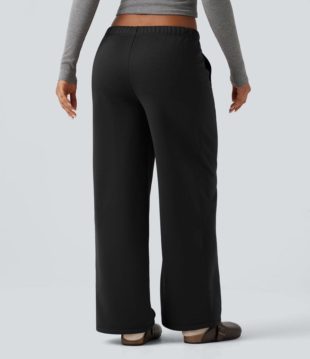 Pantalon de sport coupe droite en polaire, taille basse, cordon de serrage, à poches