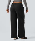 Pantalon de sport coupe droite en polaire, taille basse, cordon de serrage, à poches