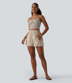 Short ample décontracté taille haute en lyocell et lin mélangés, avec poches