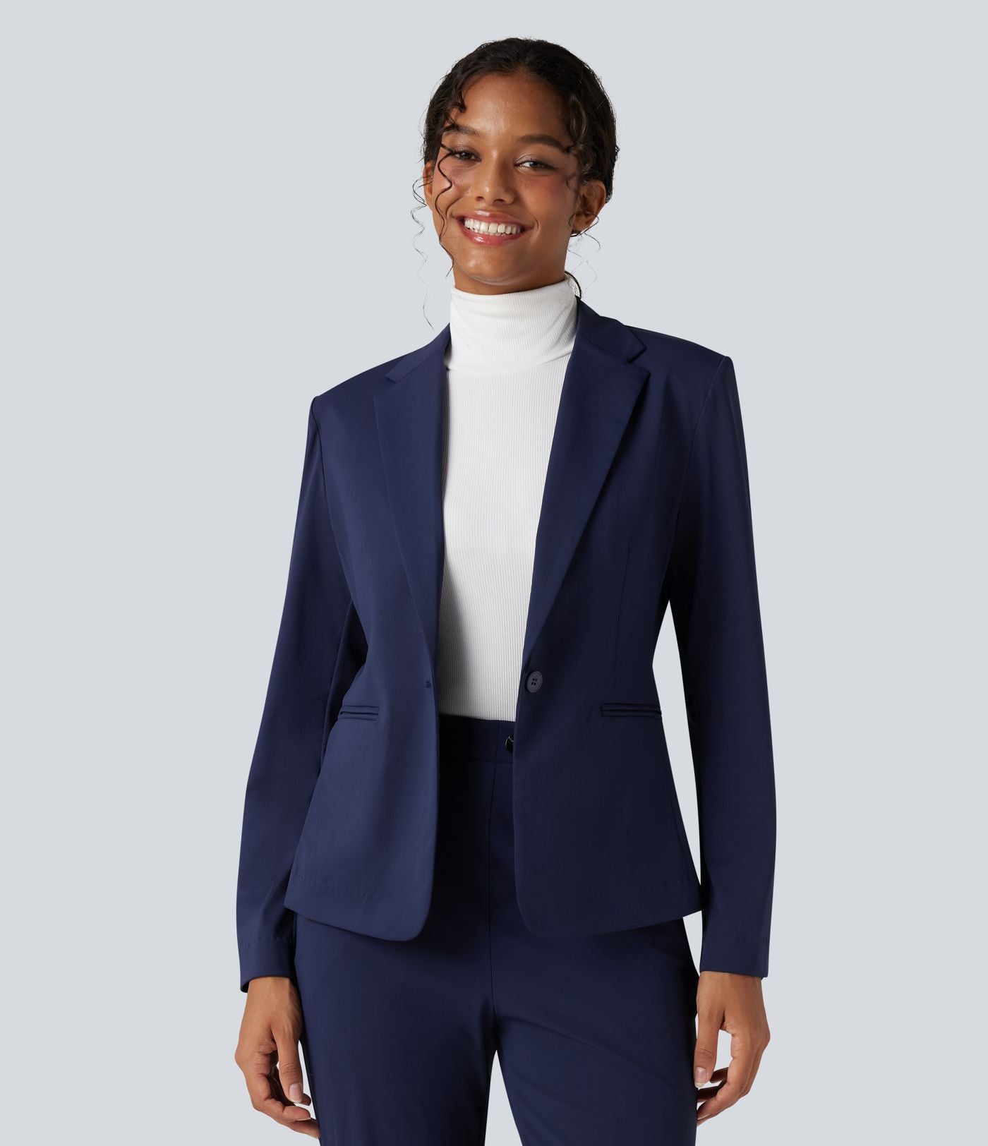 Blazer de travail ajusté col cranté infroissable à manches longues Halara Flex™ Suit avec poches