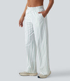 Pantalon de tennis rayé à taille mi-haute et jambes droites avec poches