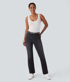 Halara Flex™ Jeans bootcut Casual Taille Haute Multiples Poches Lavés Élastiques et Tricotés Coupe