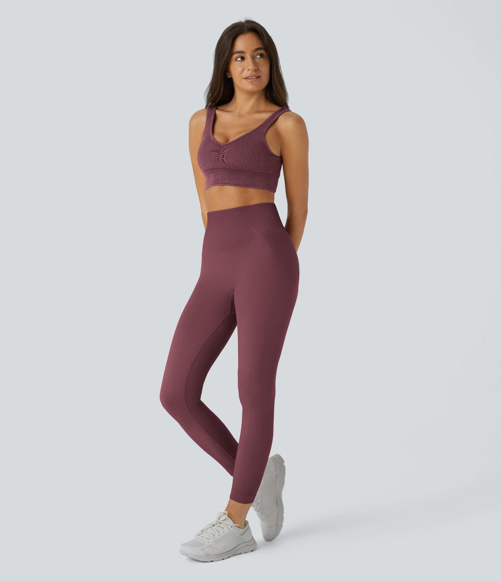 Legging d'entraînement gainant effet push-up taille haute côtelé doux sans couture OneForm Seamless Flow