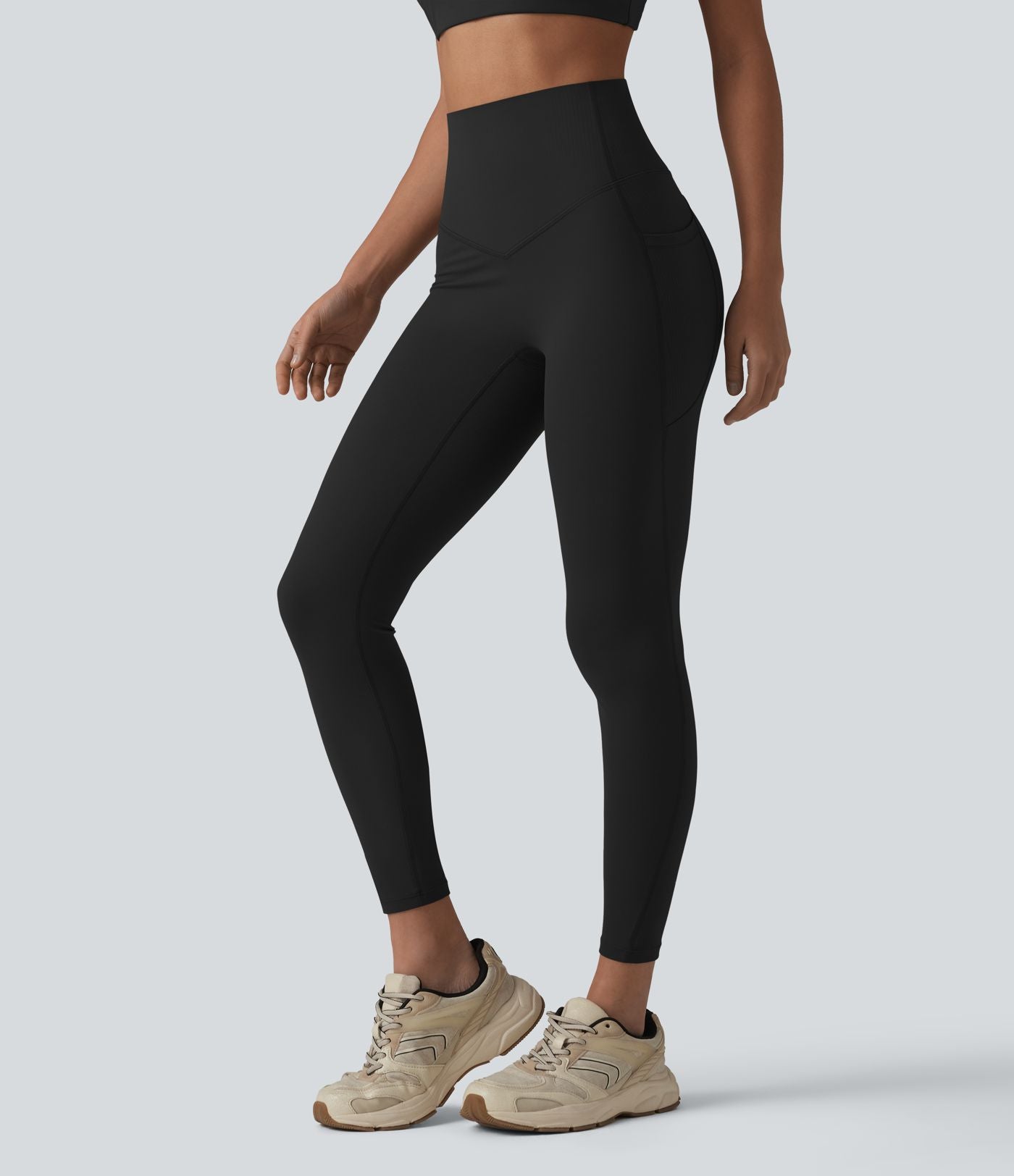 Halara UltraSculpt™ Legging 7/8 gainant taille haute contrasté côtelé pour le yoga avec poches