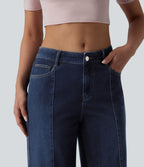 Halara Flex™ Jean droit casual taille mi-haute en lyocell drapé, avec poches