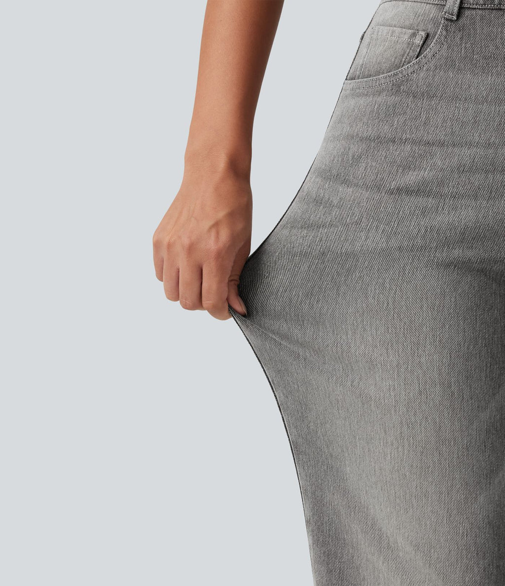 Jean droit Halara Flex™ à taille haute, poches multiples, effet délavé et tissu extensible