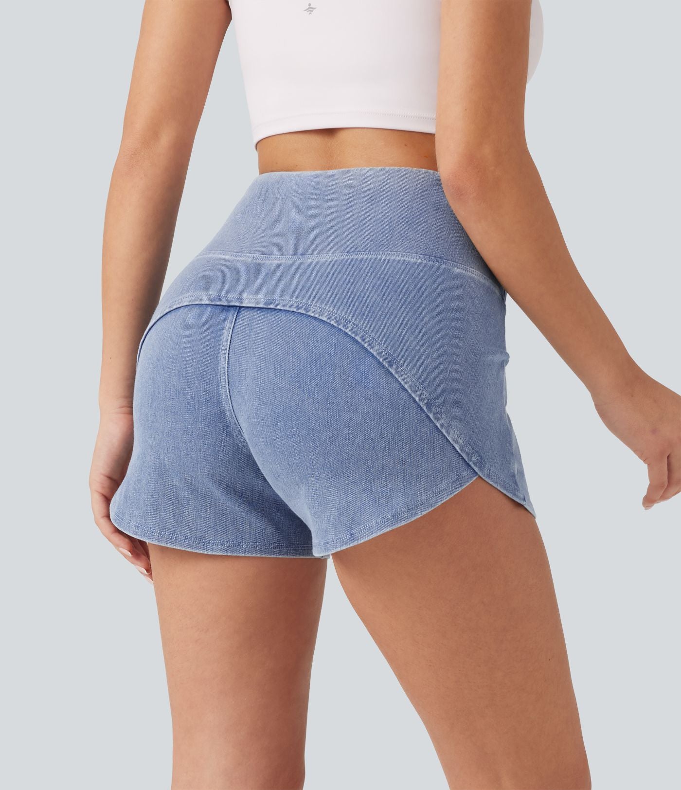 Halara Flex™ Short casual en jean skinny gainant taille haute à ourlet arrondi avec poches