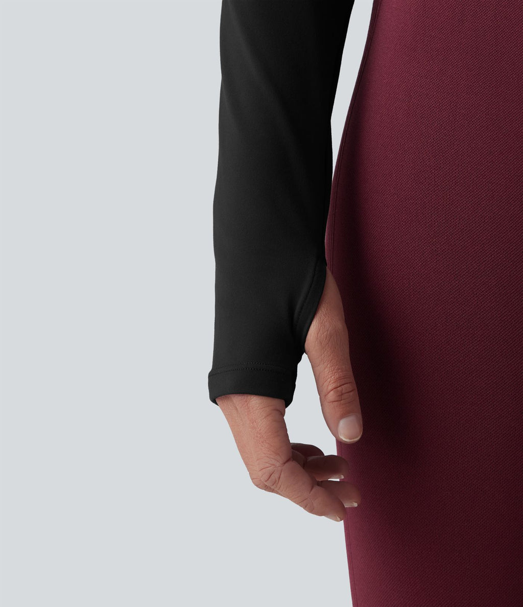 Haut de yoga SoftlyZero™ Plush push-up à col arrondi, manches longues, trous pour les pouces et poches