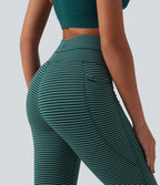 Legging corsaire de yoga taille haute à rayures avec cordon de serrage et poches