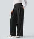 Pantalon tailleur jambes larges taille haute avec poches