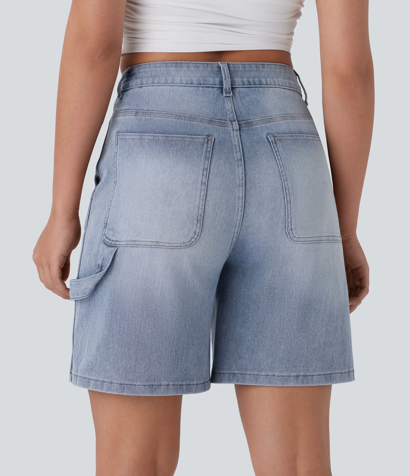 Short bermuda décontracté en denim extensible lavé Halara Flex™ taille mi-haute avec poches multiples