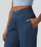 Halara Flex™ Jogging décontracté en denim taille mi-haute croisé avec cordon de serrage et poches