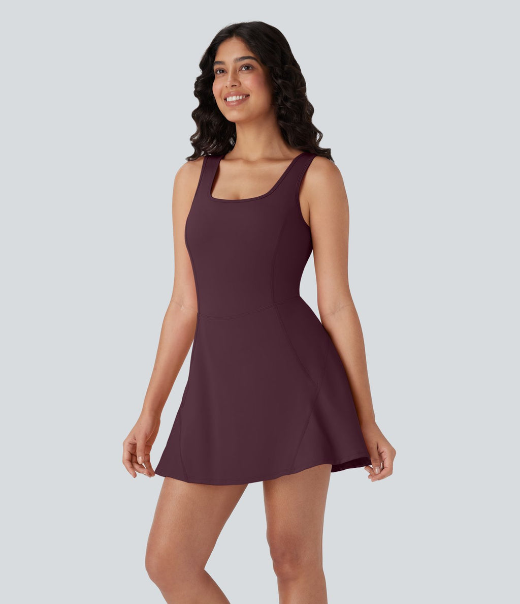 Softlyzero™ Airy Robe Sport de danse courte 2-en-1 avec dos nu croisé, encolure en U et poches latérales