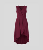 Robe Mi-Longue Plissée Décolleté Plongeant Sans Manches Haut Bas Ourlet Croisé