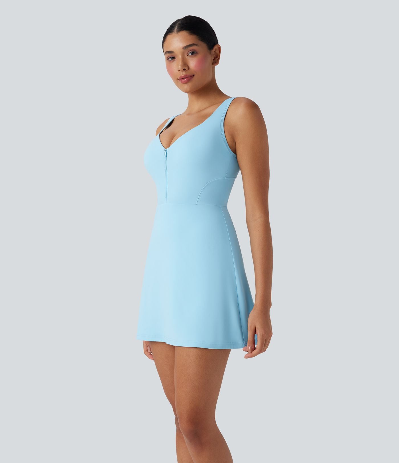 Robe de yoga active 2-en-1 Softlyzero™ Plush dos nu avec bonnets moulés push-up fermeture éclair bretelles ajustables et poches - Easy Peasy