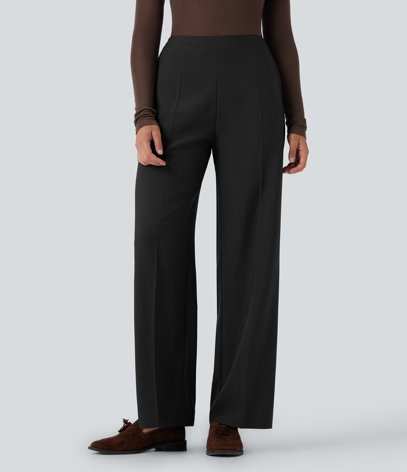 Pantalon tailleur taille haute fermeture éclair jambe droite avec poches
