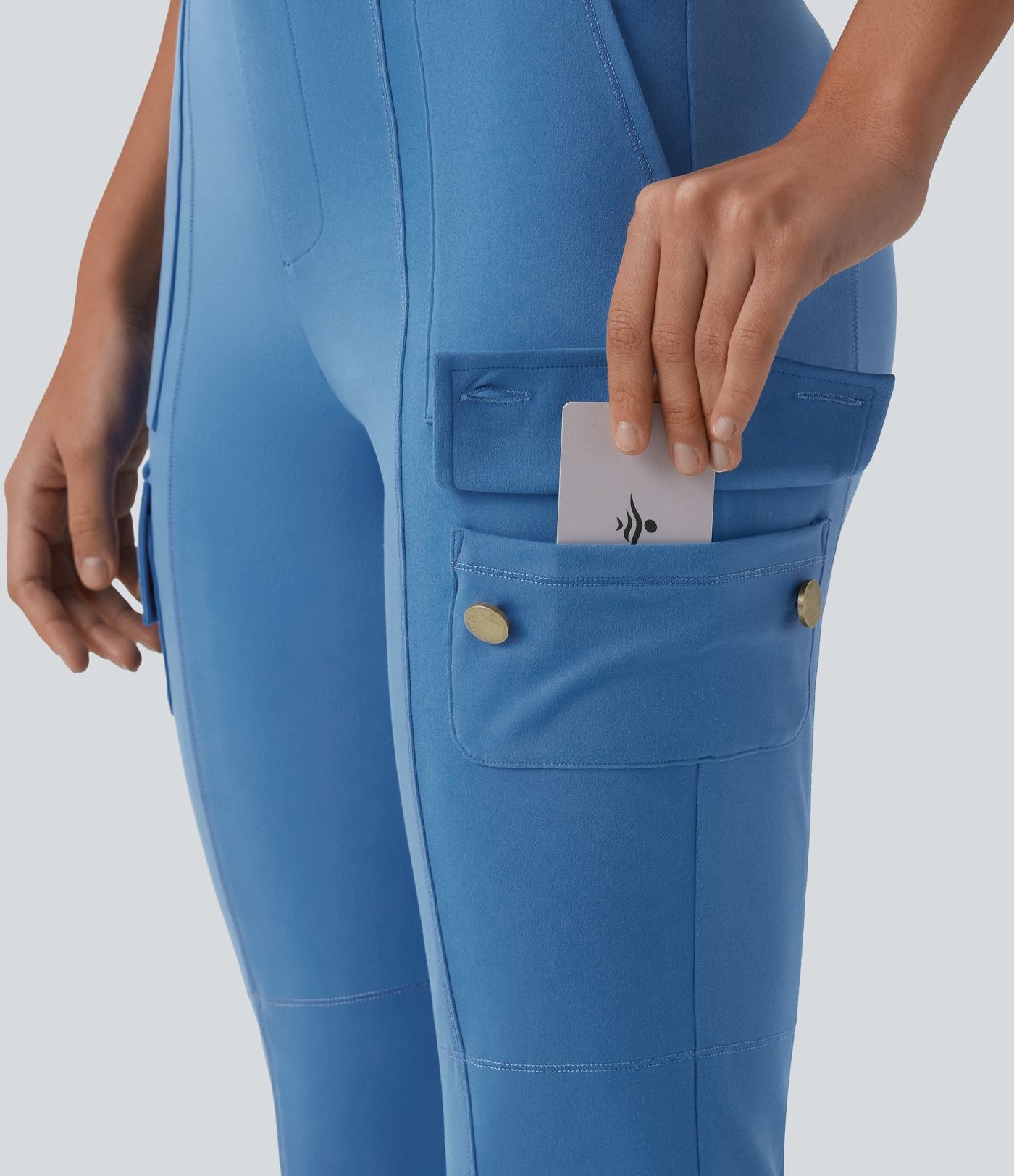 Pantalon cargo pedal pusher ajusté uni taille haute DayStretch avec poches zippées