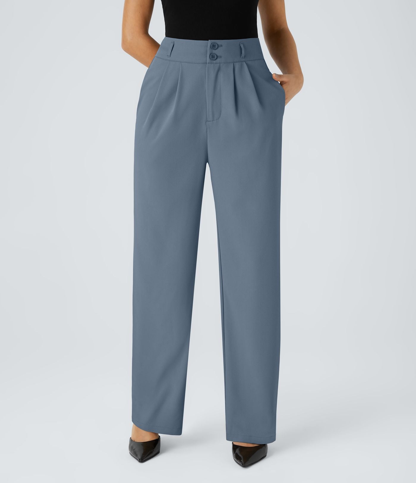 Pantalon de travail Halara Flex™ droit froncé avec poche zippée, taille haute
