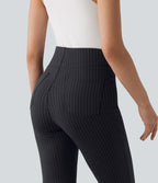 Pantalon tailleur évasé à rayures taille haute avec poches
