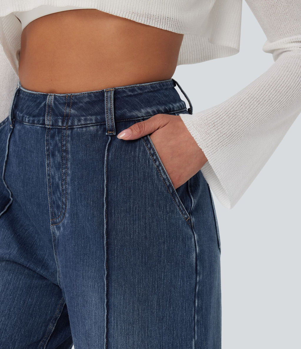 Jean décontracté Halara Flex™ taille haute jambe large délavé avec poches