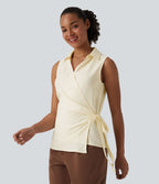 Chemise de travail sans manches col V cache-cœur avec lien latéral