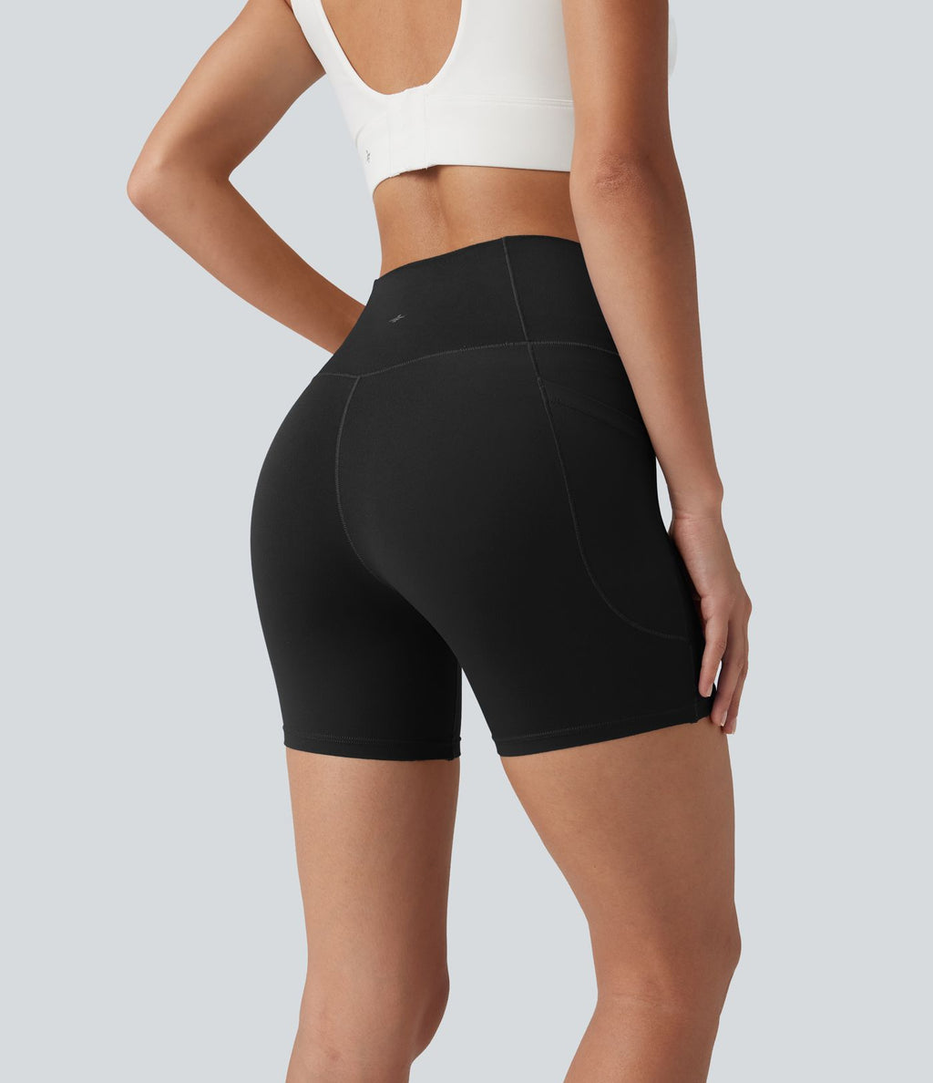 Short cycliste de yoga SoftlyZero™ 13 cm taille haute croisée avec poches et protection solaire UPF50+