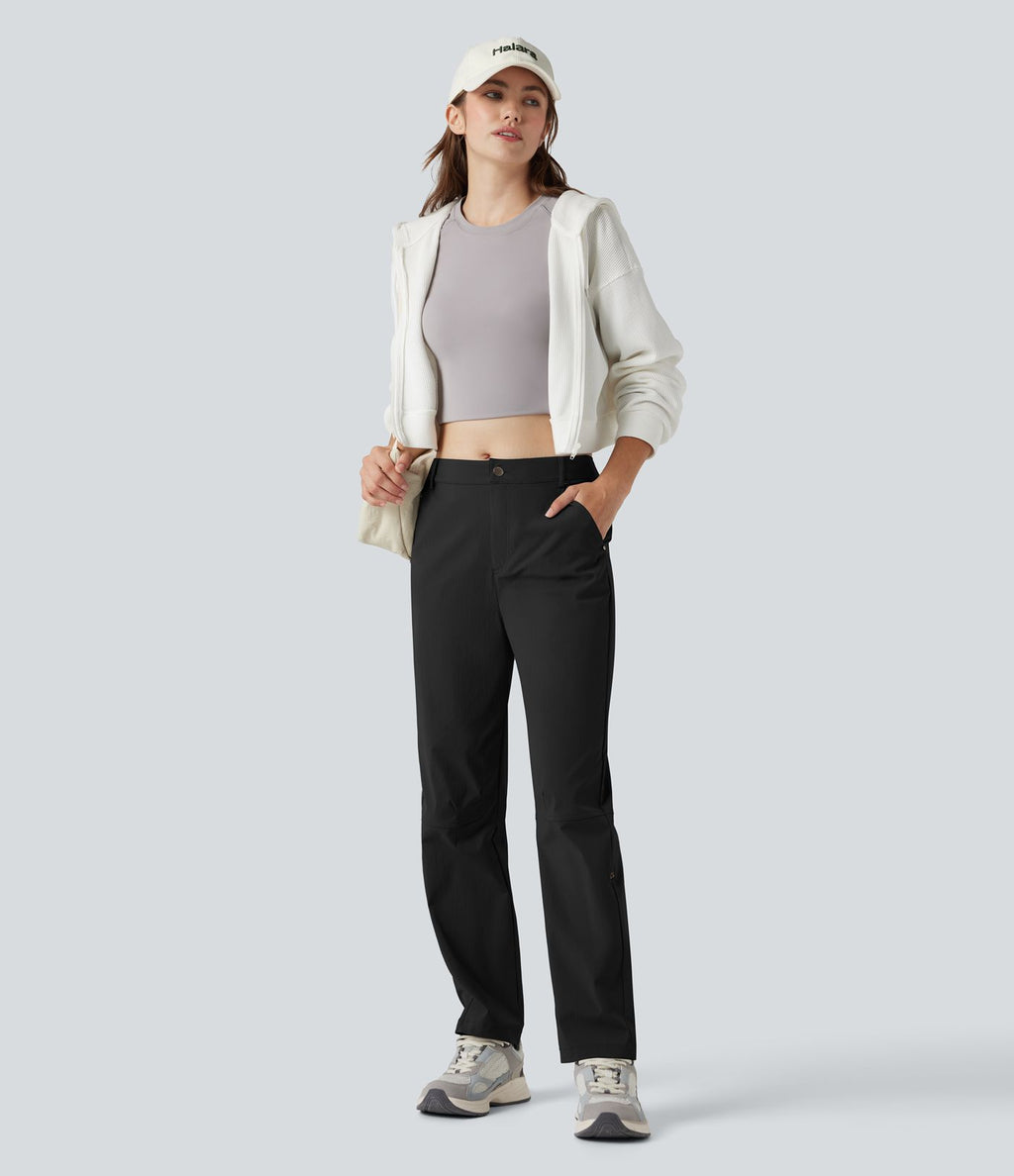 Pantalon de randonnée déperlant taille mi-haute coupe droite avec poches - longueur ajustable